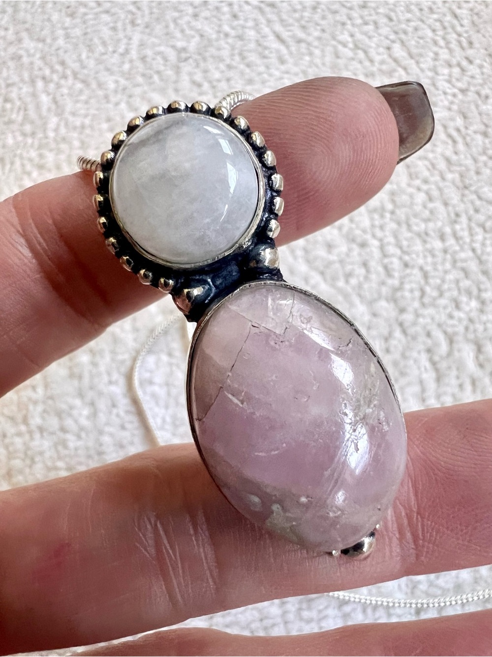 925 Flawed - Rose Quartz + Moonstone Pendant Necklace